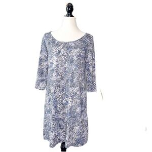 Pure Jill Printed A Line Knit Dress Cotton Modal Swirl Printed Size XL Gray Blue